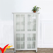 White Glass Front Antique Vintage Wooden Display Cabinet